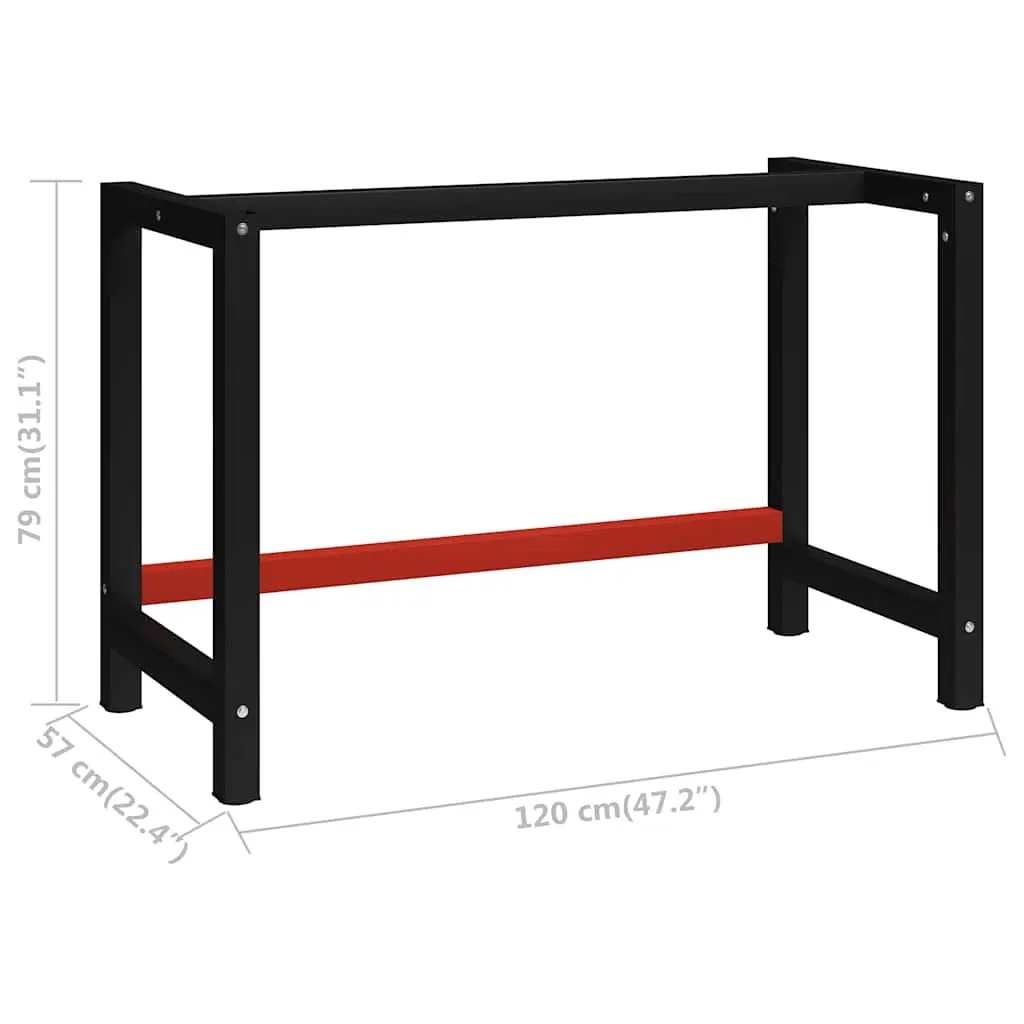 Metal Workbench Frame Sturdy Workshop Table Black Red 120x57x79cm Durable Support Structure