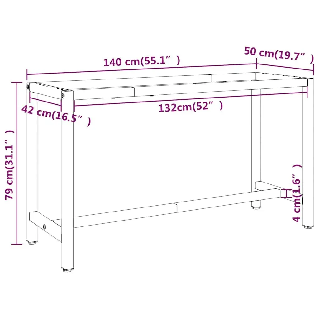 Metal Work Bench Frame with Supportive Structure