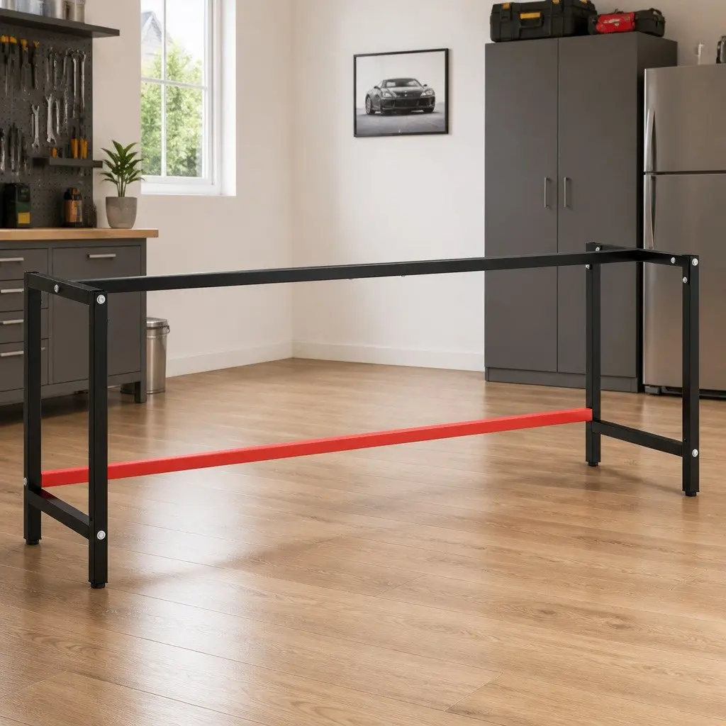 Heavy Duty Metal Workbench Frame Reinforced Support Legs Matte Black 220x57x79cm