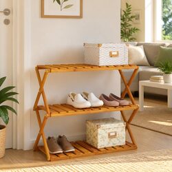 Brown Wooden 3-Tier Folding Shelf Bookcase