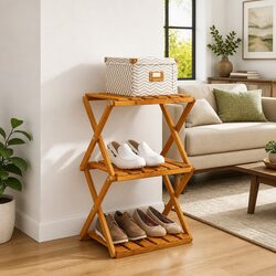 Brown Wood 3-Tier Folding Shelf Storage Unit