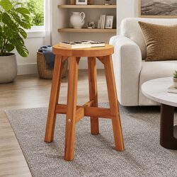 Round Acacia Wood Stool 38x38x45cm Brown for Indoor Use