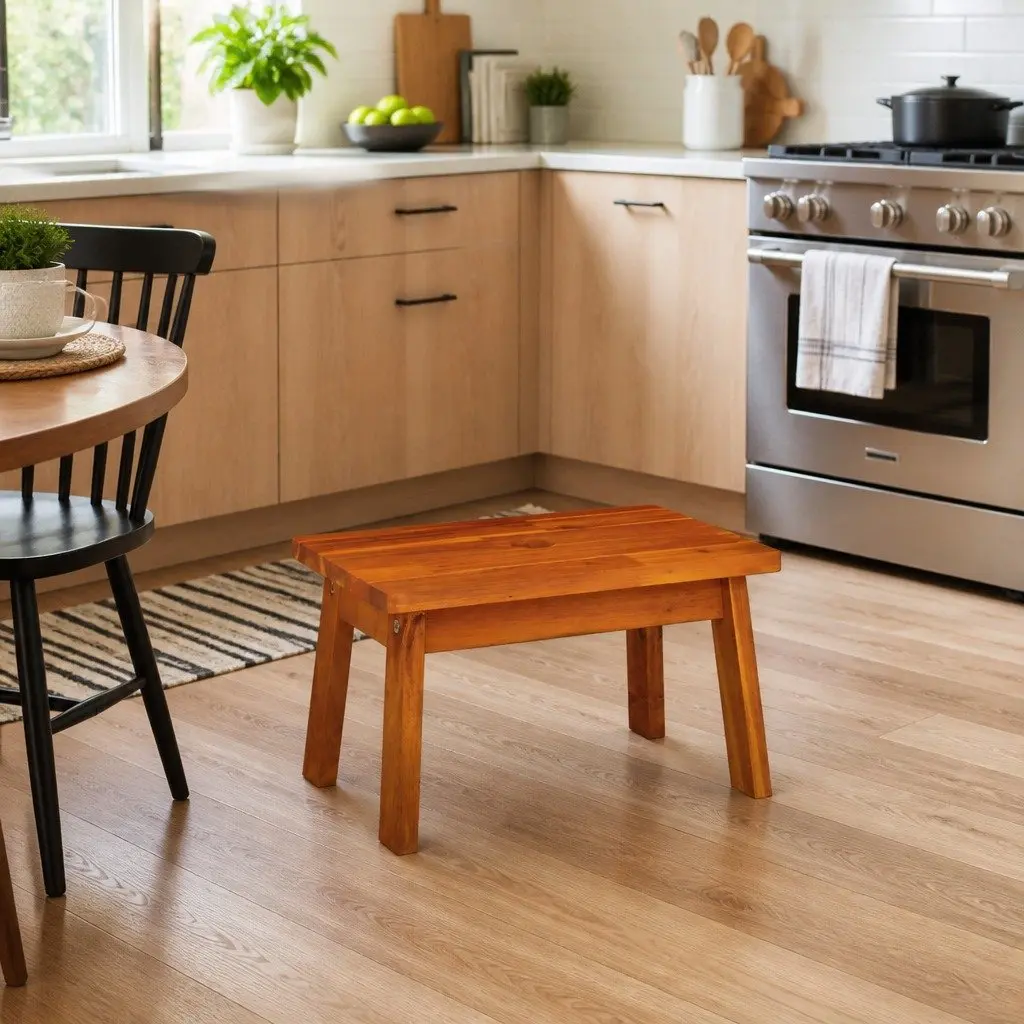 Step Stool Solid Wood Acacia Brown Portable 38x26x22cm
