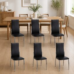 High Backrest Black Dining Chair Set of 6 in Faux Leather