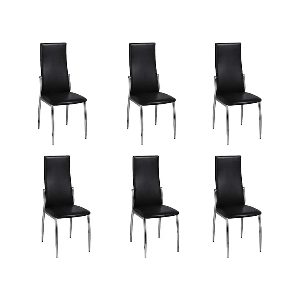 Dining Chairs High Backrest Comfort 6 Piece Black Modern Faux Leather Set