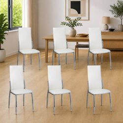 High Back Dining Chairs Set of 6 in White with Steel Feet