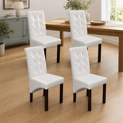 Dining Chairs Set of 4 with Ergonomic Design in White Faux Leather