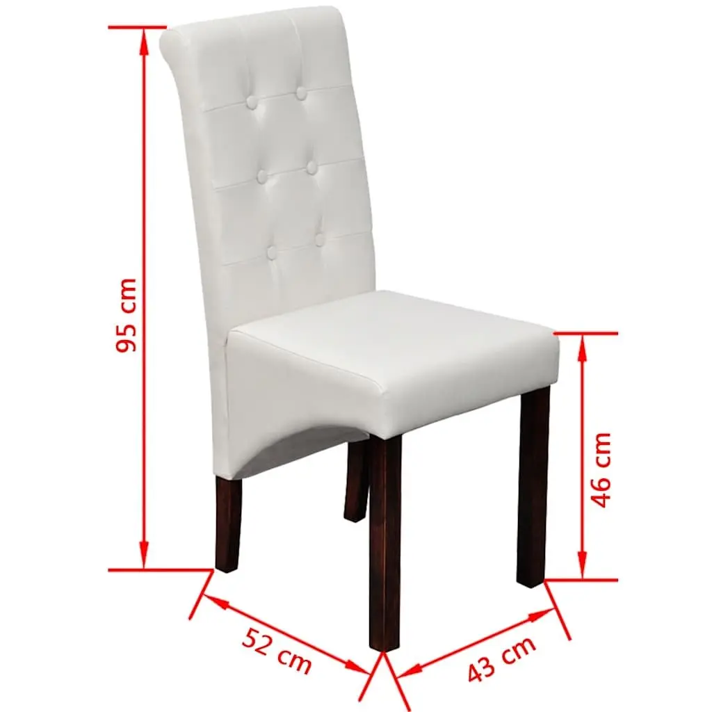 Ergonomic Dining Chairs Set of 4 Padded Backrest White Faux Leather Solid Wood Legs