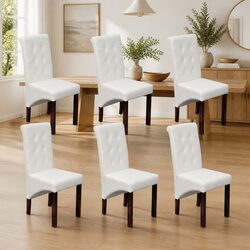 Dining Chairs Set of 6 with Solid Wood and Faux Leather
