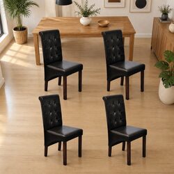 4 Piece Dining Chair Set with Brown Faux Leather