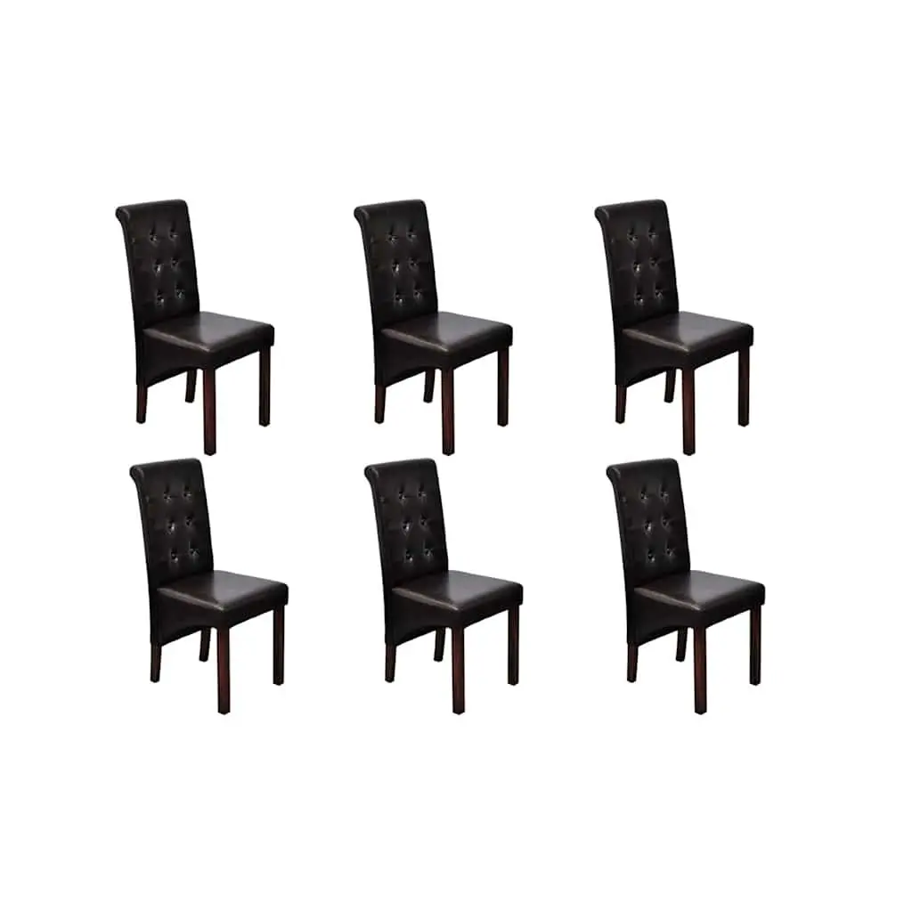 Dining Chairs Set 6 pcs Brown Faux Leather Padded Seats Kitchen Room Furniture
