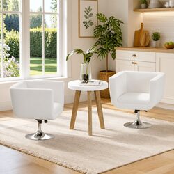 2 White Height Adjustable Swivel Armchairs with Padded Seats