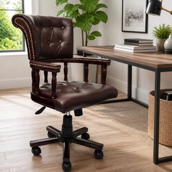 Adjustable Height Swivel Office Chair in Brown
