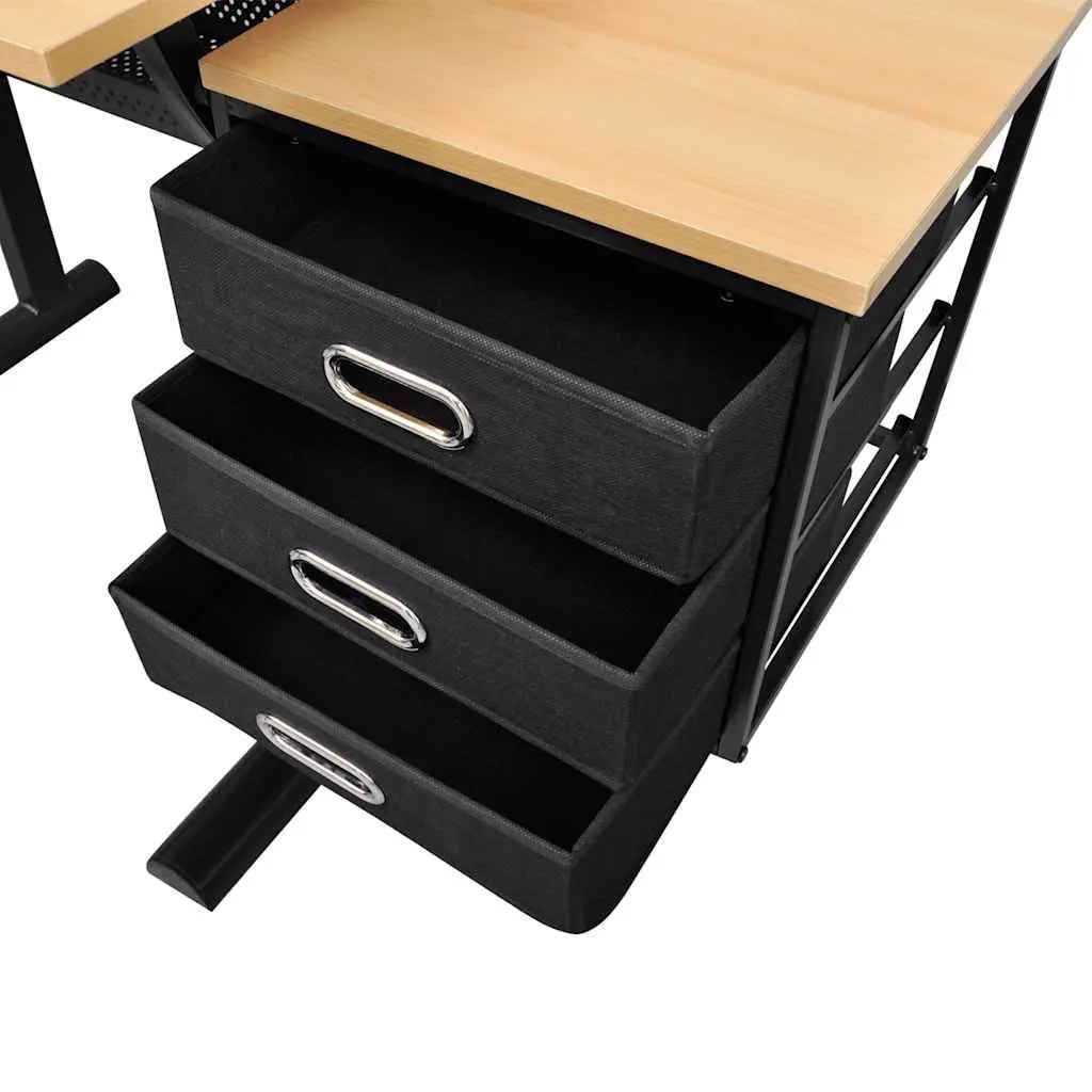 Drafting Desk with Tiltable Surface Brown with Stool and Three Storage Drawers