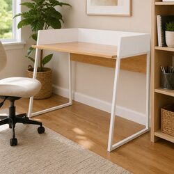White Oak Office Desk with Elevated Organization Features
