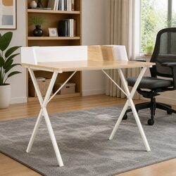 Compact White Office Desk with Engineered Wood and Steel
