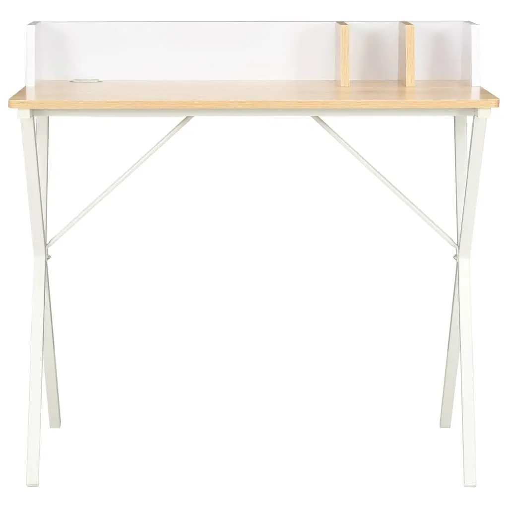 Office Desk Compact Workstation 80cm White Natural Wood
