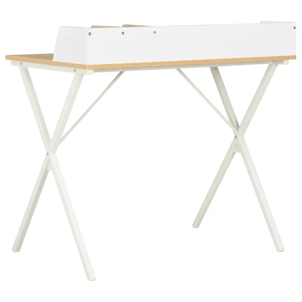 Office Desk Compact Workstation 80cm White Natural Wood