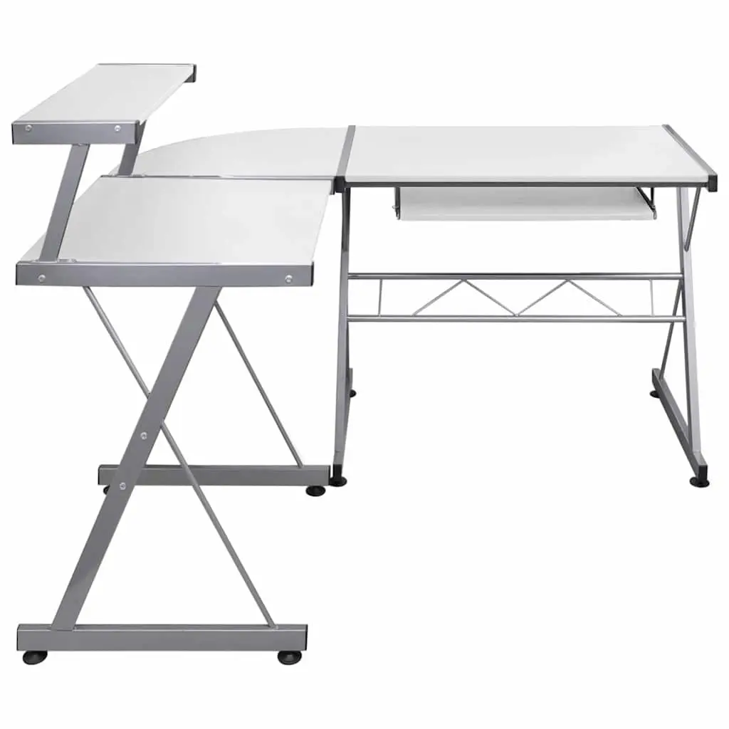 L-Shaped Corner Computer Desk with Sliding Keyboard Tray and Top Shelf White