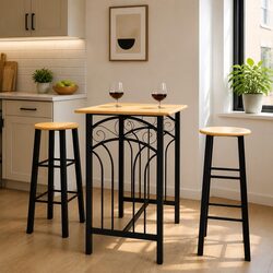 Rectangular Table Breakfast Dining Set with 2 High Stools