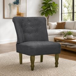 Grey Fabric Arm Chair with Solid Wood Legs