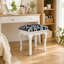Curved Leg Dressing Stool in Black and Gray Fabric