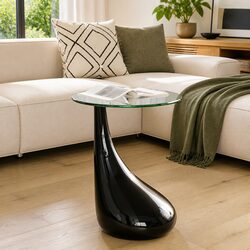 High Gloss Black Coffee Table with Round Glass Top