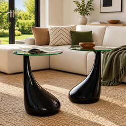 2-Piece Coffee Table Set with Round Glass Tops