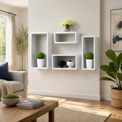 Wall-Mounted Cuboid Shelves Set of 4 in White