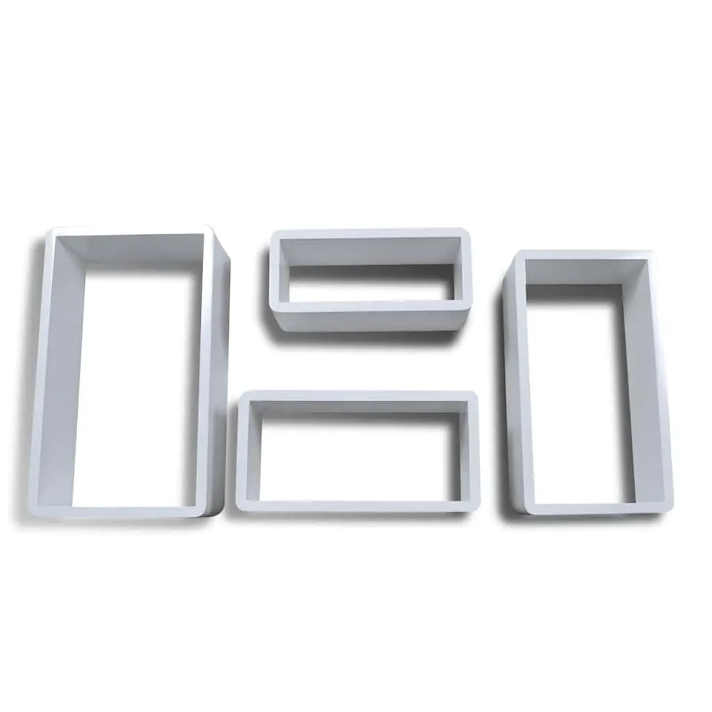Cuboid Wall Shelf Set of 4 Contemporary High Gloss White Display Storage Shelves