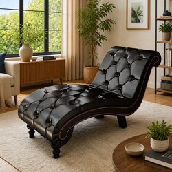 Chaise Lounge in Brown Polyurethane with Tufted Design