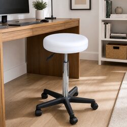Adjustable Height Office Stool in White with Gas Lift