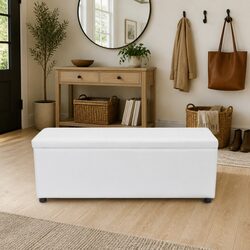 Medium White Storage Bench with Air Spring Lift Mechanism
