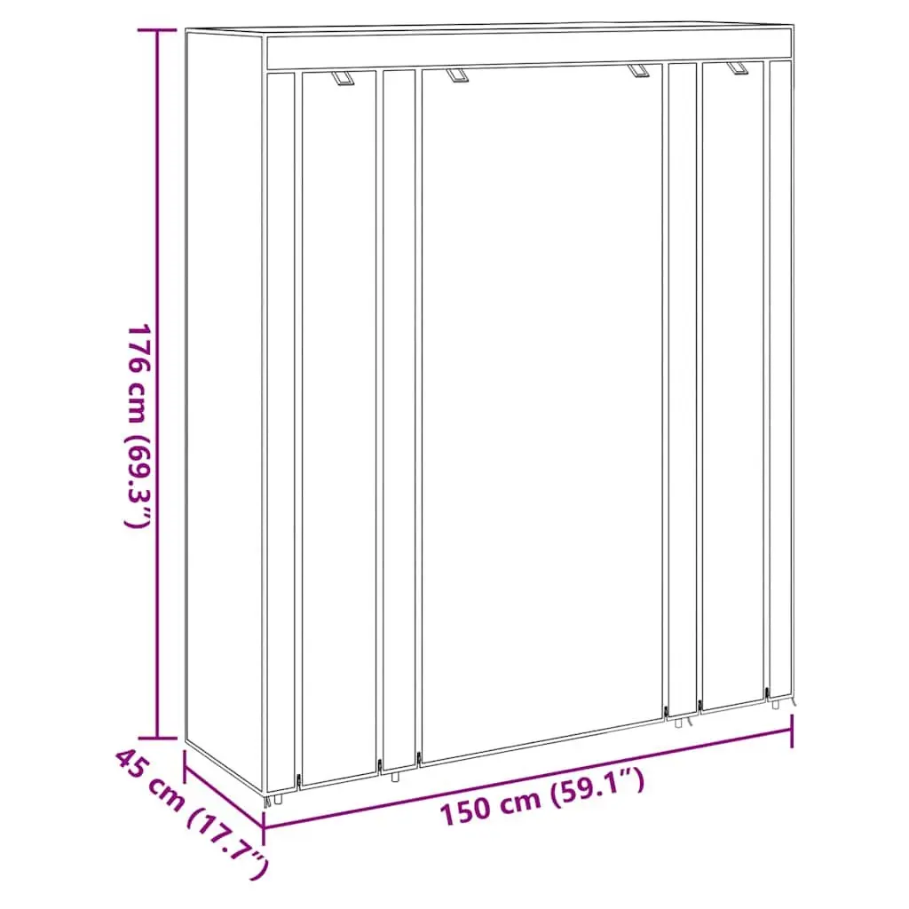 Portable Wardrobe Cabinet with Compartments Rods Black Fabric Storage Closet