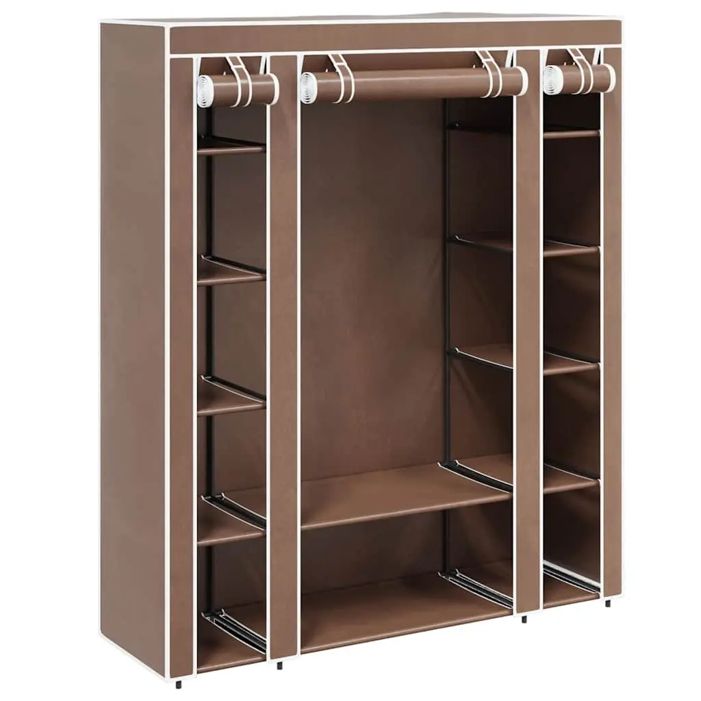 Portable Wardrobe Cabinet Storage Closet with Multiple Compartments and Hanging Rods 45 x 150 x 176 cm Brown Fabric