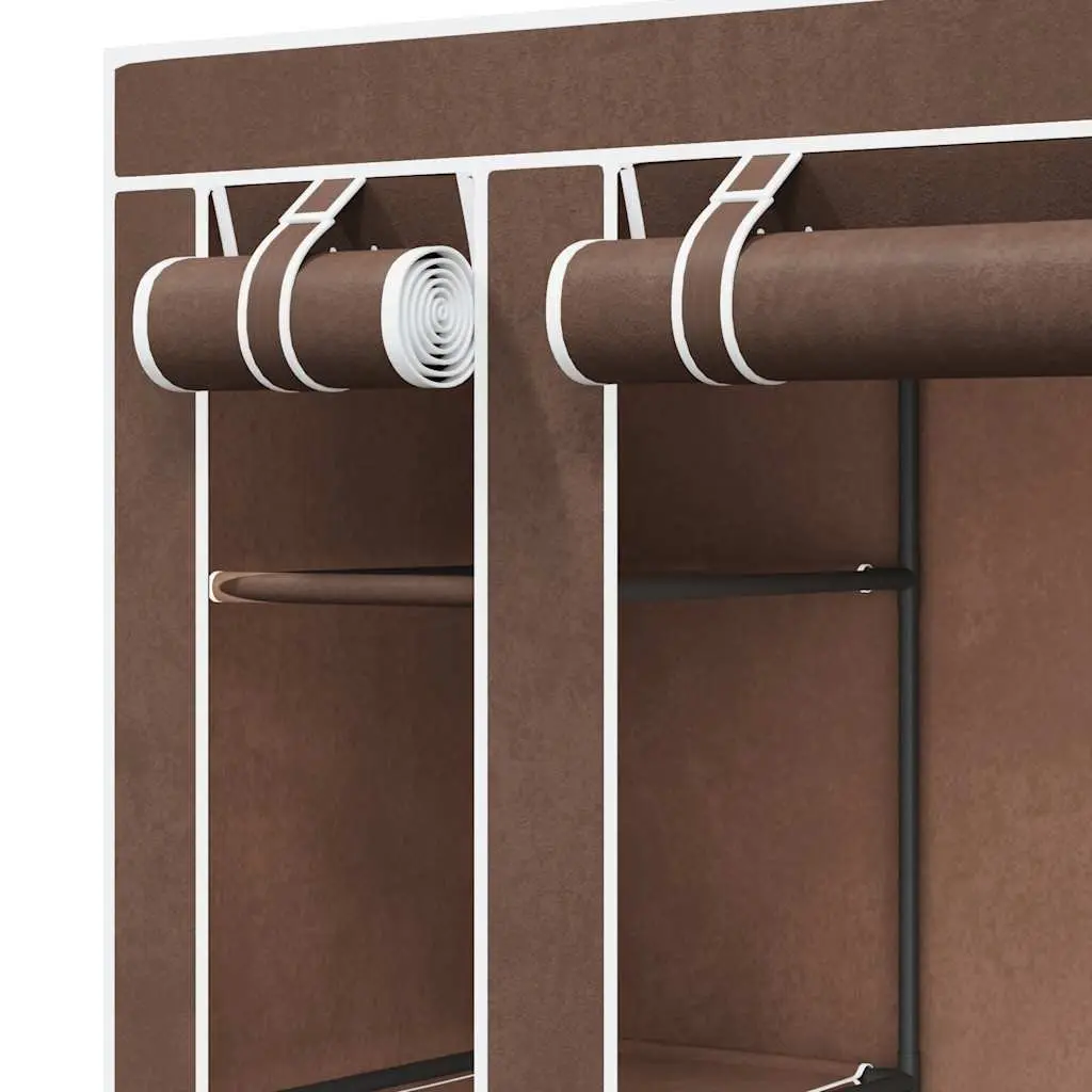 Portable Wardrobe Cabinet Storage Closet with Multiple Compartments and Hanging Rods 45 x 150 x 176 cm Brown Fabric