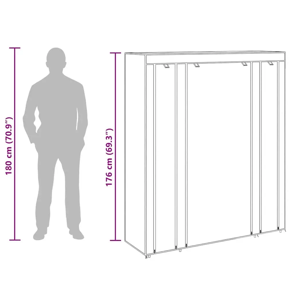 Portable Wardrobe Cabinet Storage Closet with Multiple Compartments and Hanging Rods 45 x 150 x 176 cm Brown Fabric