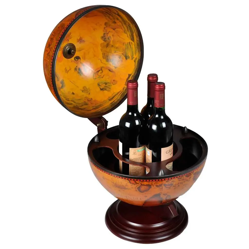 Tabletop Globe Bar Rotating Storage Cabinet Brown Wood