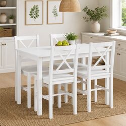 Solid Wood Dining Set with 4 Chairs – 5 Pieces