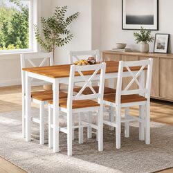 5 Piece Stained Wood Dining Set: Table and 4 Chairs