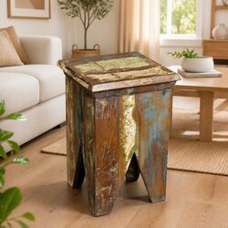 Compact Wooden Stool with Reclaimed Wood Construction