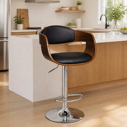 Height Adjustable Bar Stool with Faux Leather Seat