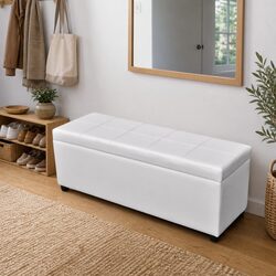 White Wooden Storage Bench with Hidden Storage