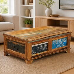 Reclaimed Wood Coffee Table with Large Storage Compartment