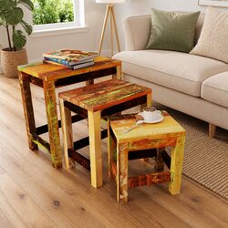 3-Piece Nesting Table Set with Reclaimed Wood