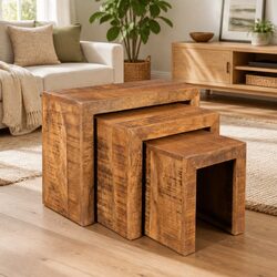 Stackable 3-Piece Brown Wooden Nesting Tables