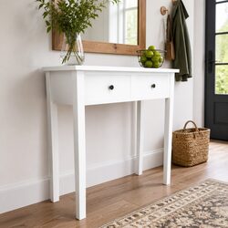 Compact White Console Table with Dual Drawers