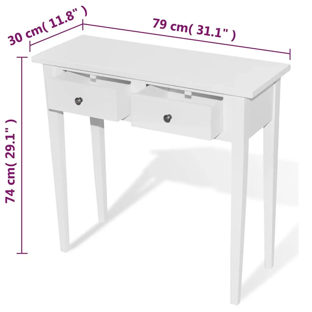 Console Table Compact Two Drawers White