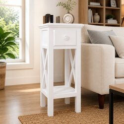 White Accent Table with Drawer Storage for Functional Use