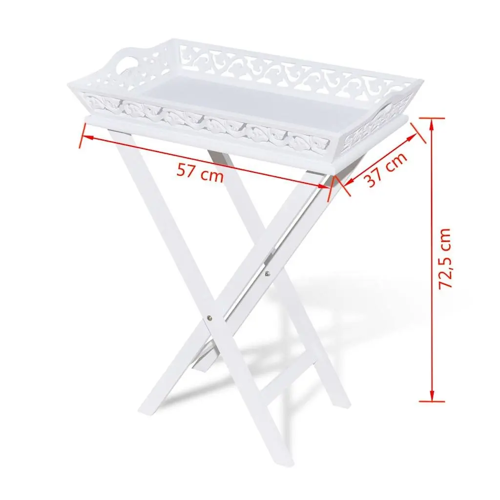 Side Table Removable Tray Foldable Legs White